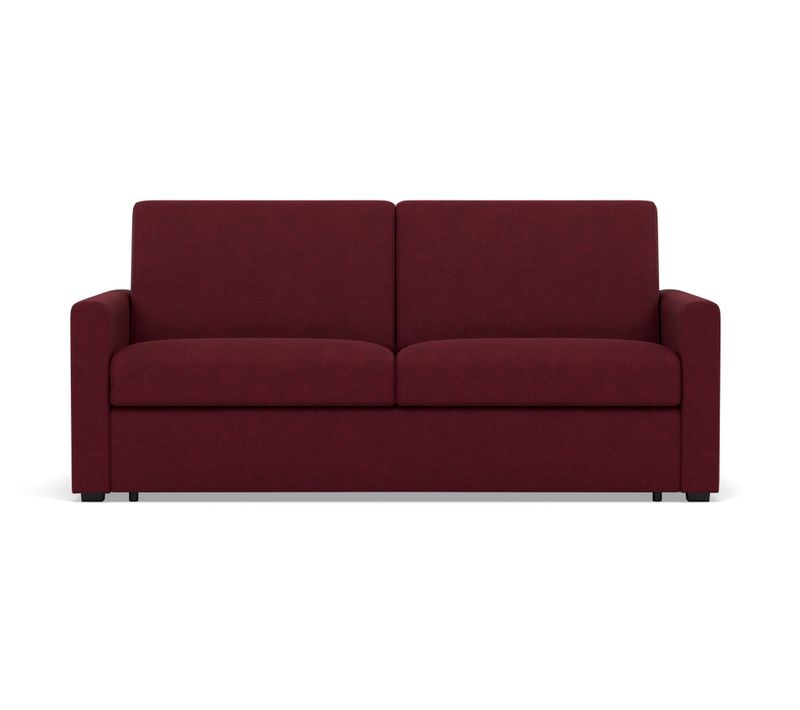 Julia - Canapé 3 Places Convertible Express Couchage Quotidien 140 Cm Matelas 18 Cm En Tissu Prune