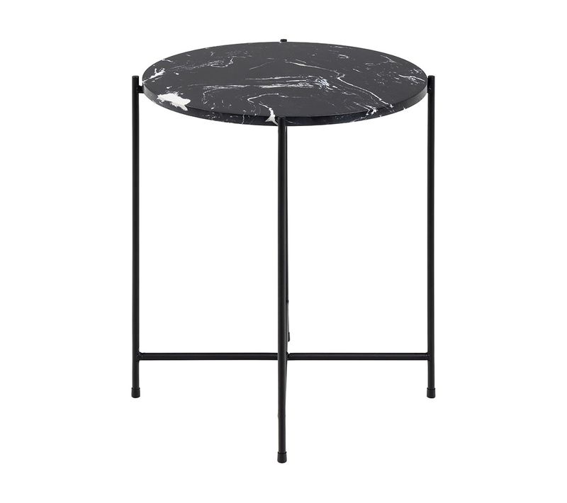 Ezaro - Table Basse Ronde - 42 Cm - Plateau En Marbre - Pieds En Acier Noir