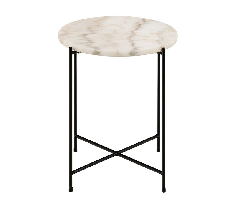 Ezaro - Table Basse Ronde - 42 Cm - Plateau En Marbre - Pieds En Acier