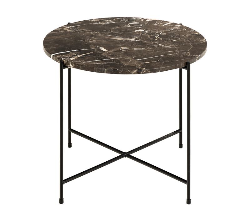 Ezaro - Table Basse Ronde - 52 Cm - Plateau En Marbre - Pieds En Acier Marron