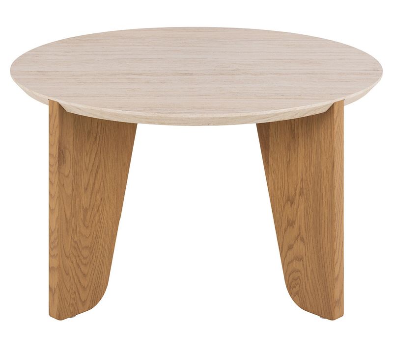 Noeva - Table Basse - Pieds En Chêne - Plateau Effet Travertin - 80 Cm