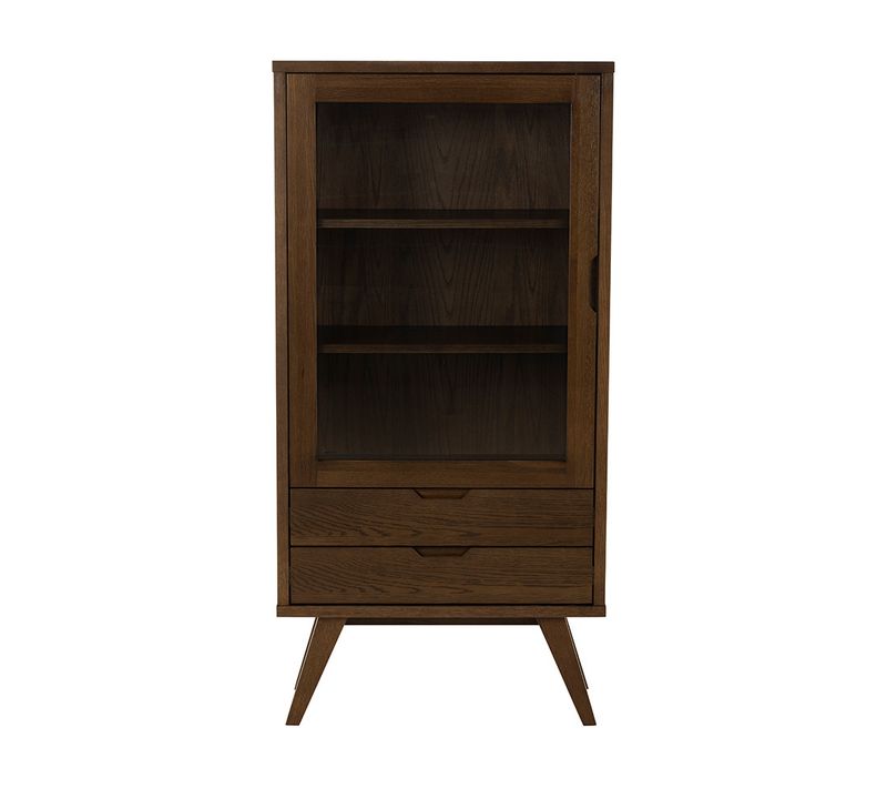 Pauline - Vitrine - Chêne Foncé - 2 Tiroirs Et 1 Porte - 72x145 Cm