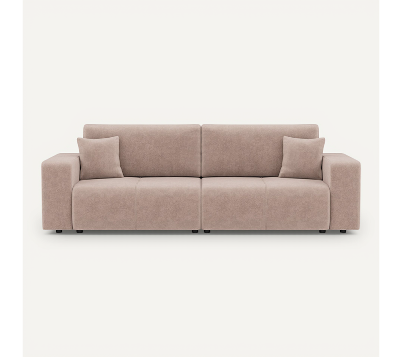 Nicole - Canapé Droit 4 Places Convertible Avec Coffre En Tissu Taupe