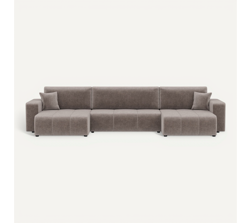 Canapé Panoramique Convertible 7 Places Nicole En Tissu Bubble Gris Clair
