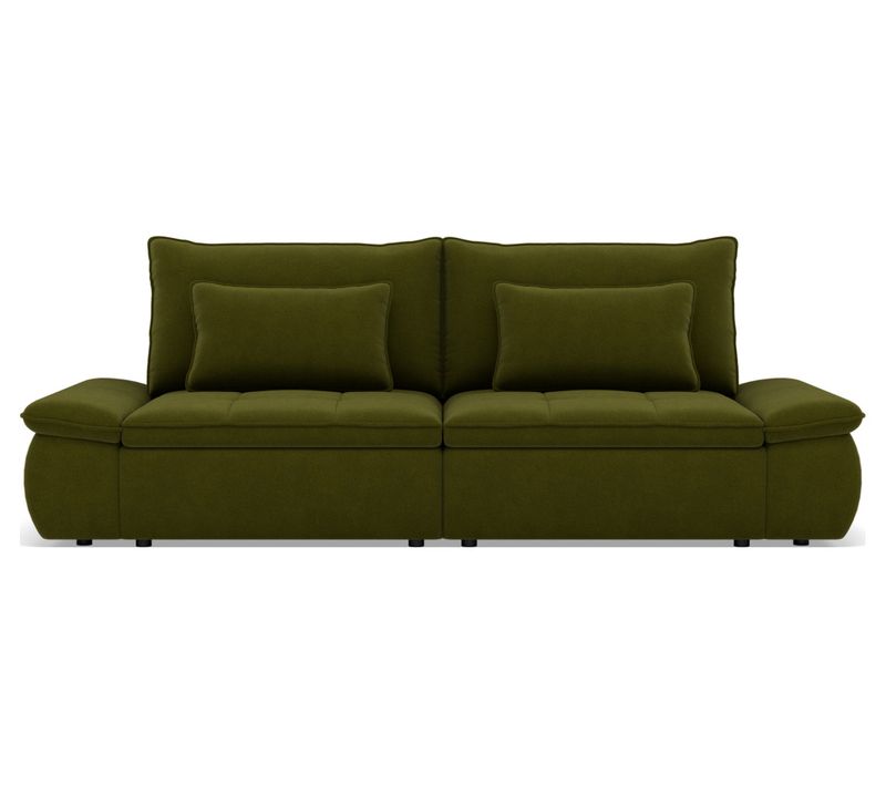 Canapé Droit Convertible 3 Places Elvona En Tissu Texturé Vert Olive