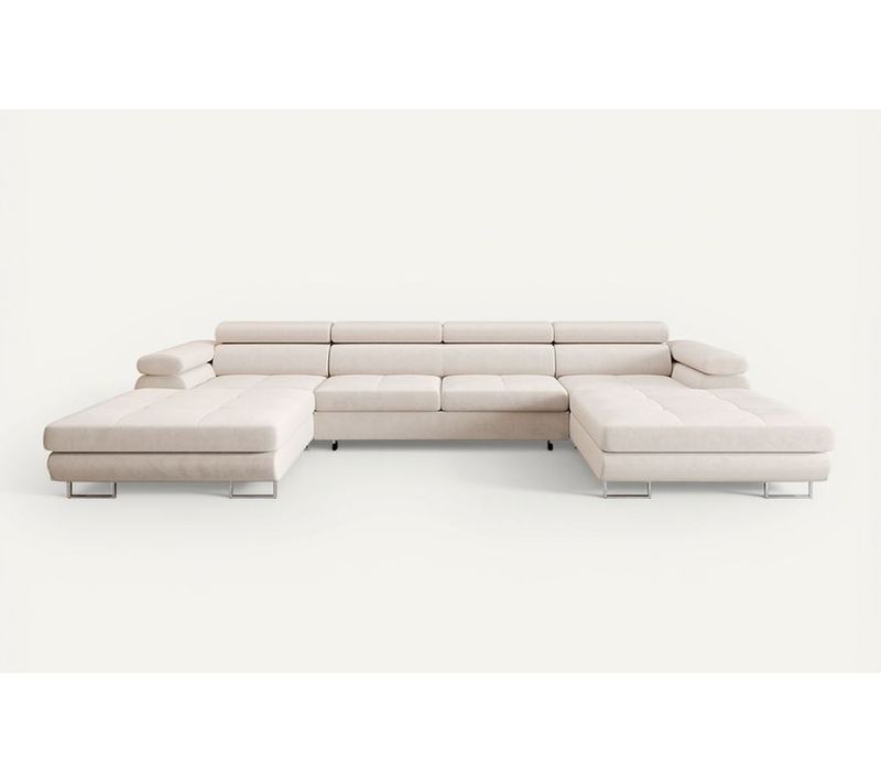 Canapé Panoramique Convertible 7 Places Ayden En Tissu Beige