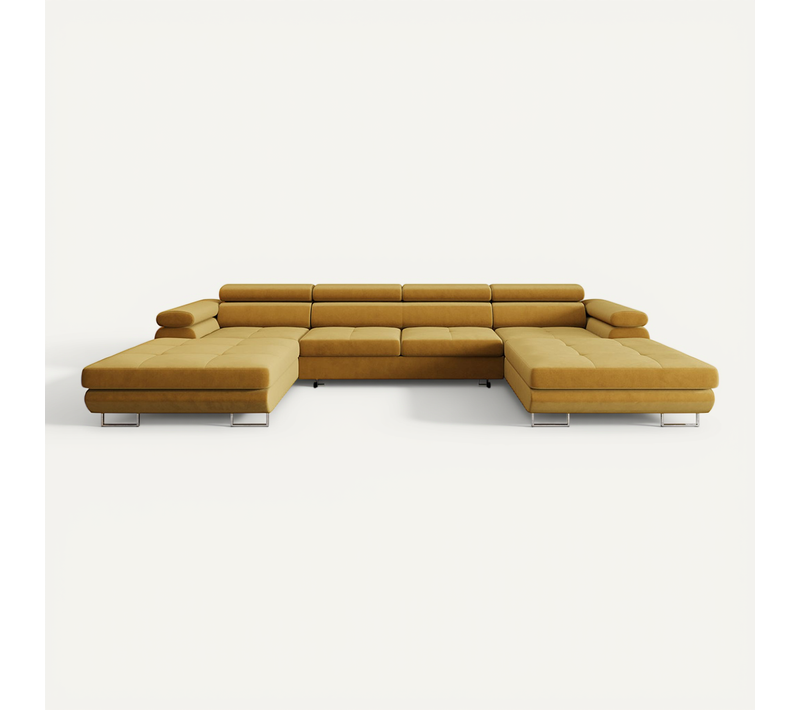 Canapé Panoramique Convertible 7 Places Ayden En Tissu Jaune