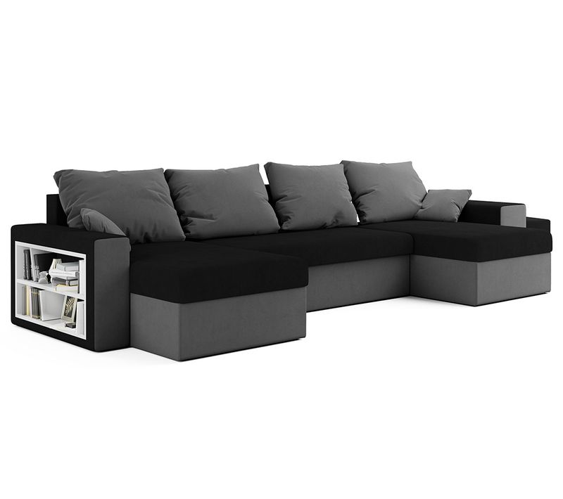 Canapé Panoramique Convertible 7 Places Jonah En Tissu Gris / Noir