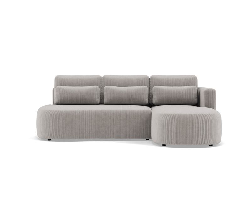 Canapé Angle Droit Convertible 4 Places Mahina En Velours Côtelé Gris Clair