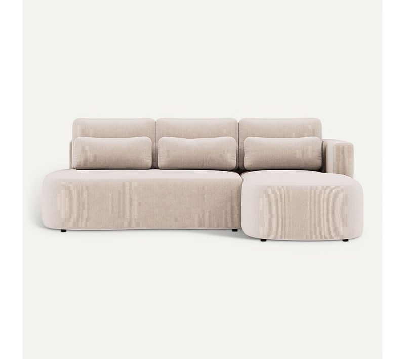Canapé Angle Droit Convertible 4 Places Mahina En Velours Côtelé Beige