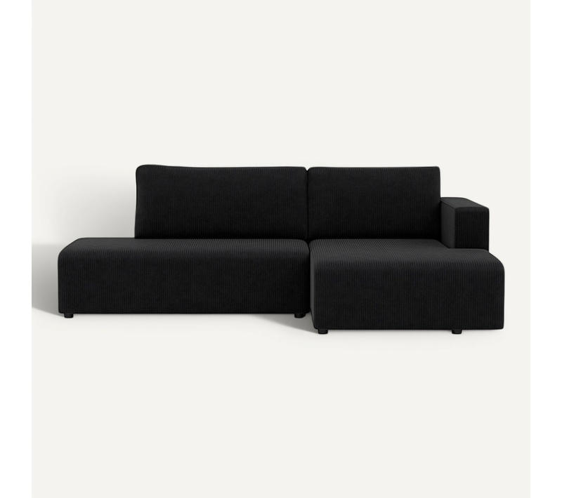 Canapé Angle Droit Convertible 4 Places Topaze En Velours Côtelé Noir