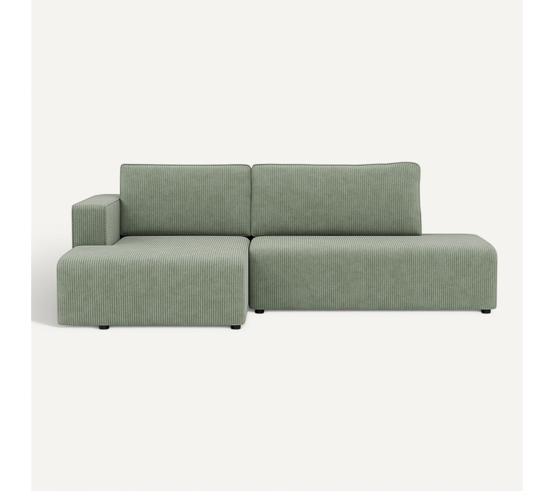 Canapé Angle Gauche Convertible 4 Places Topaze En Velours Côtelé Vert Sauge