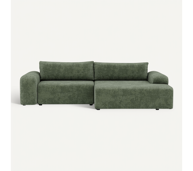 Canapé Angle Droit Convertible 4 Places Rebecca En Velours Texturé Vert Sauge