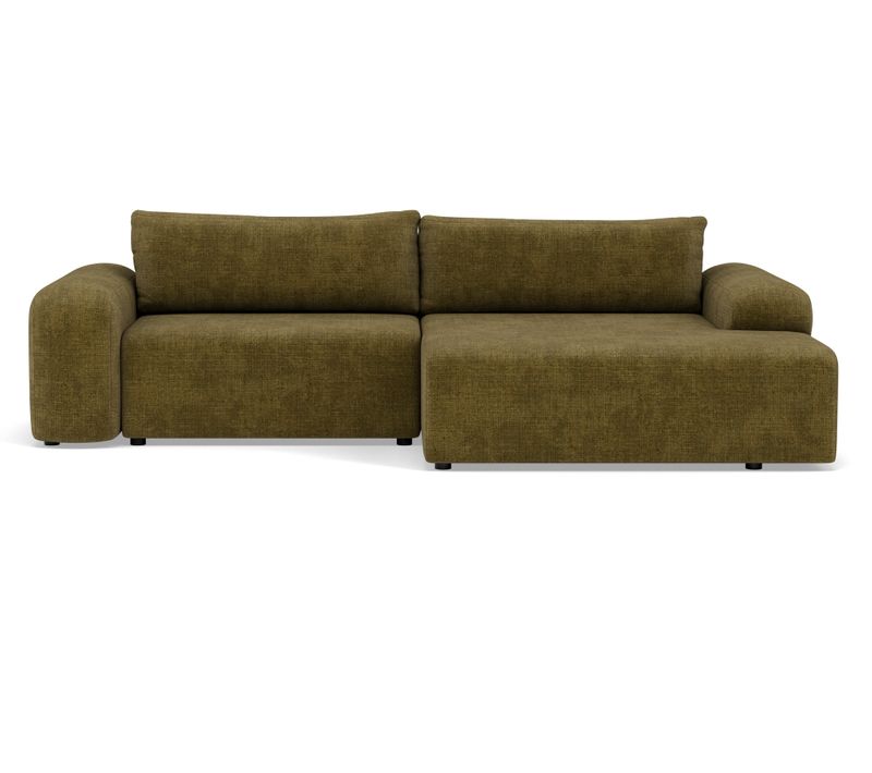 Canapé Angle Droit Convertible 4 Places Rebecca En Velours Texturé Vert Olive