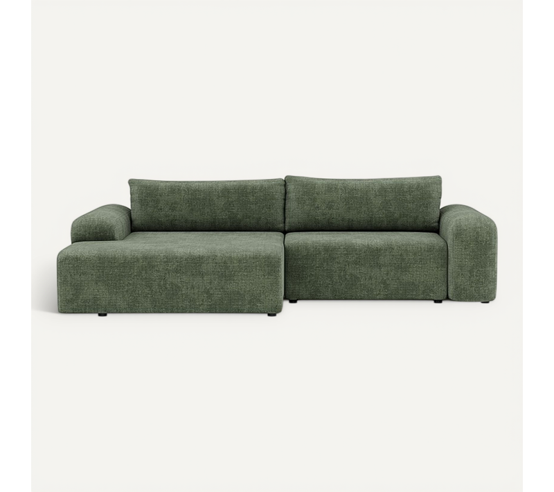 Canapé Angle Gauche Convertible 4 Places Rebecca En Velours Texturé Vert Sauge