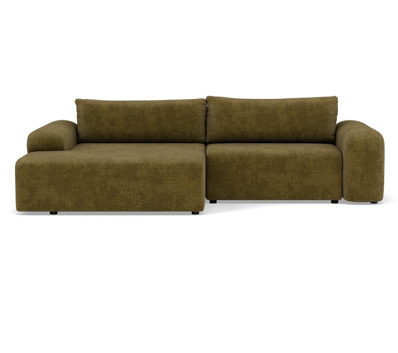 Canapé Angle Gauche Convertible 4 Places Rebecca En Velours Texturé Vert Olive