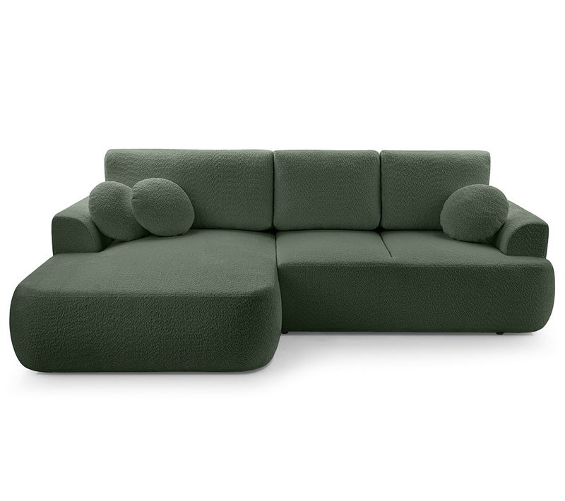 Canapé Angle Gauche Convertible 4 Places Candela En Tissu Bouclette Vert