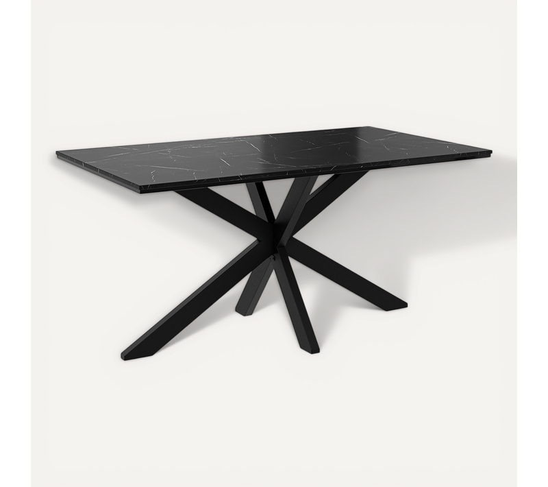 Tom - Table à Manger - Plateau Effet Marbre - Pieds En Métal - 4 à 6 Personnes Noir