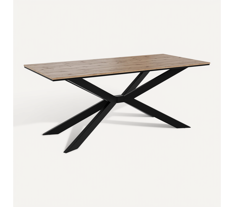Casey - Table à Manger - Plateau Effet Bois - Pieds En Métal - 4 à 8 Personnes