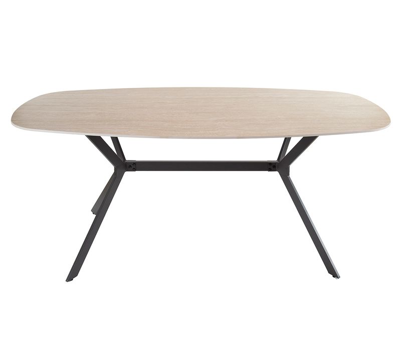 Ruben - Table à Manger - Plateau En Céramique Effet Travertin - Pieds En Acier - 4 à 6 Personnes