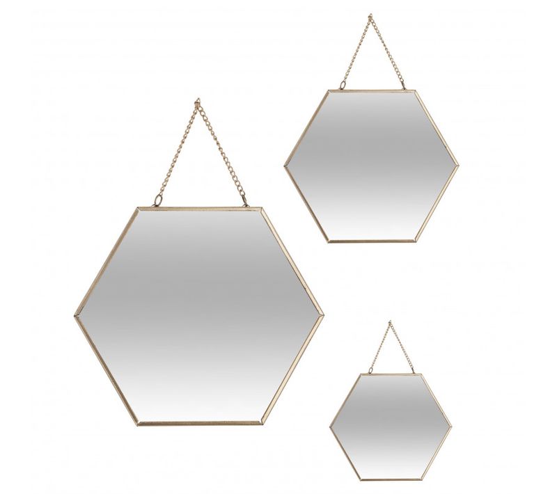 Lot De 3 Miroirs Héxa Métal Chaine - Jaune