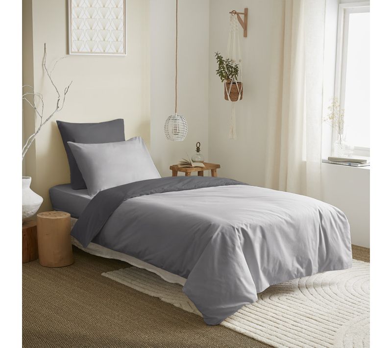 Pack Complet 4 Pièces Gris/anthracite Réversible Housse De Couette - Gris Foncé - 90x190 Cm