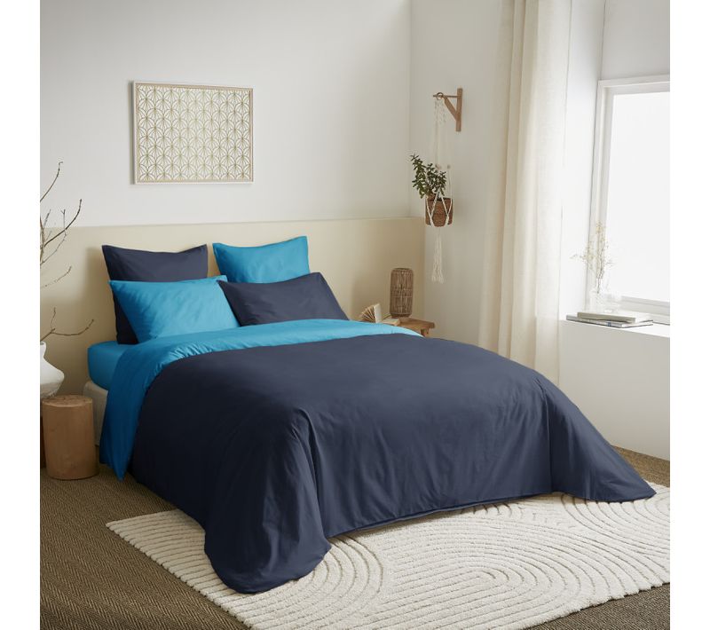 Pack Complet 6 Pièces Marine/turquoise Réversible Housse De Couette - Turquoise - 140x190 Cm