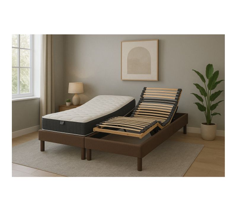 Lit Électrique 80x200 Sommier à Lattes, Matelas Ressorts Essenzia Zen