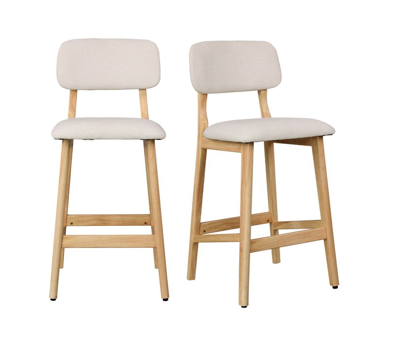 Cliff-tabouret De Bar En Bois Naturel Et Tissu Trendy Ecru (x2)