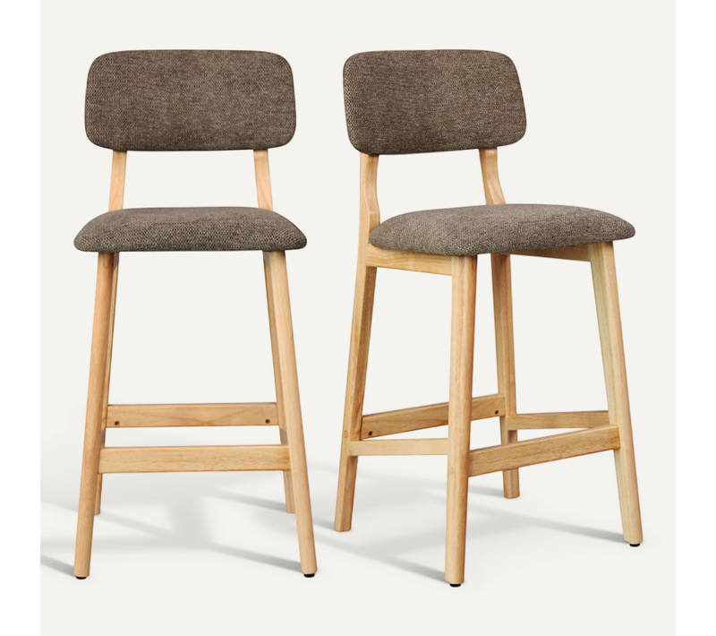 Cliff-tabouret De Bar En Bois Naturel Et Tissu Trendy Taupe (x2)