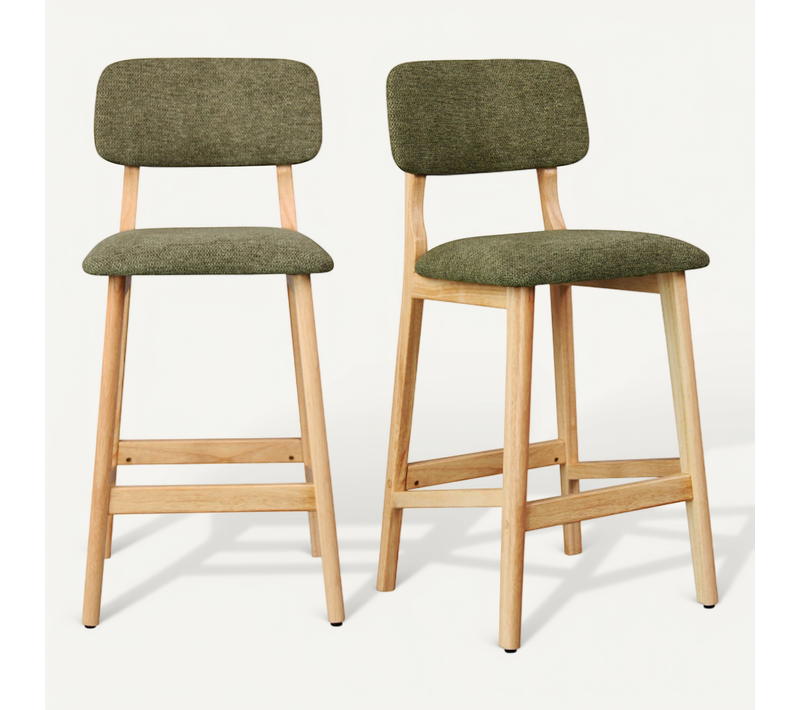 Cliff-tabouret De Bar En Bois Naturel Et Tissu Trendy Sauge (x2)