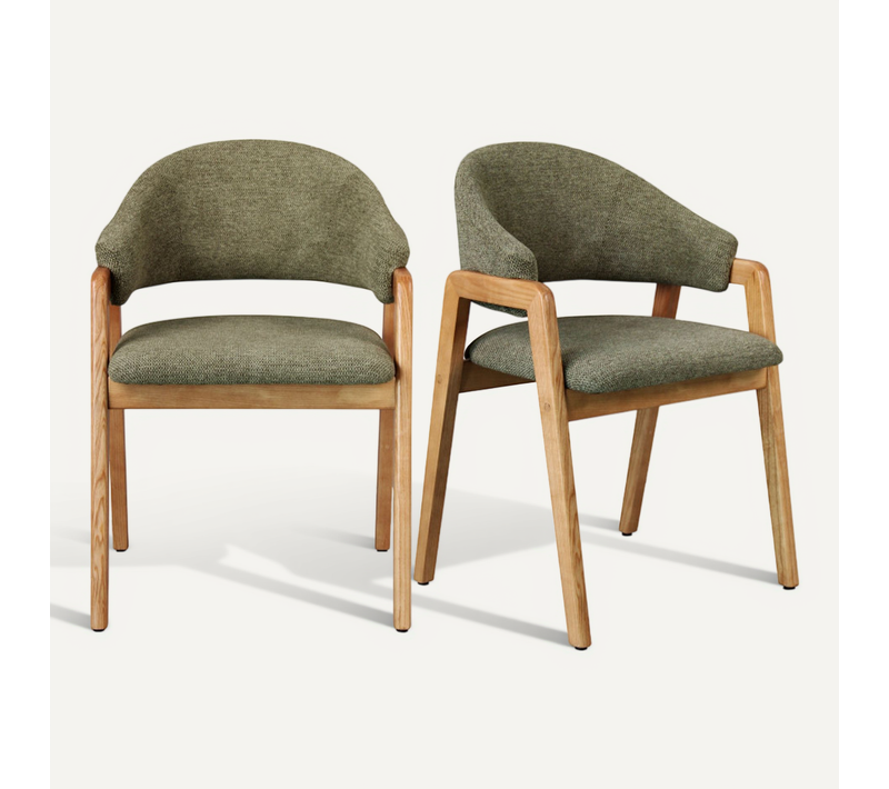 Wool-chaise En Frêne Naturel Et Tissu Trendy Sauge (x2)