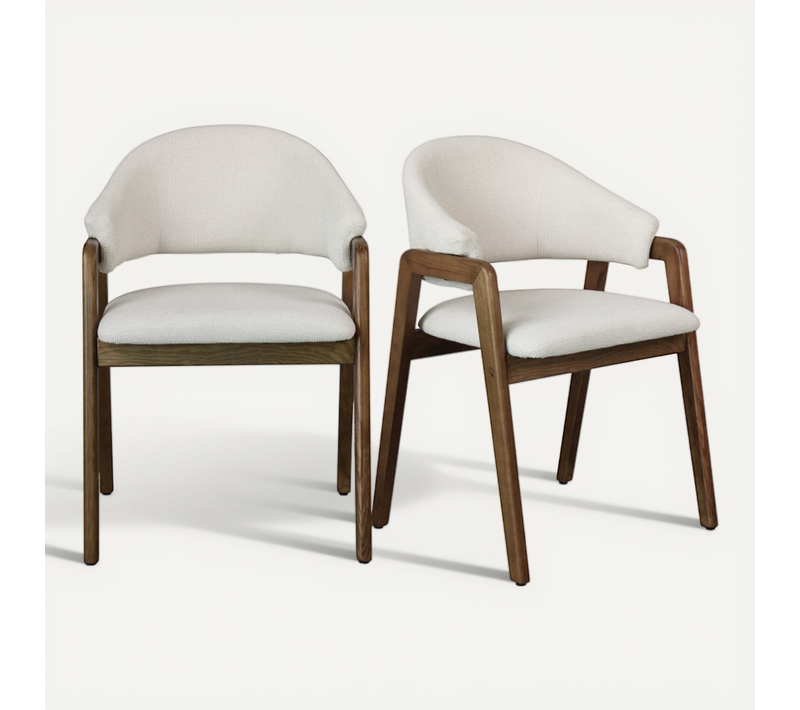 Wool-chaise En Frêne Patiné Noyer Et Tissu Trendy Ecru (x2)