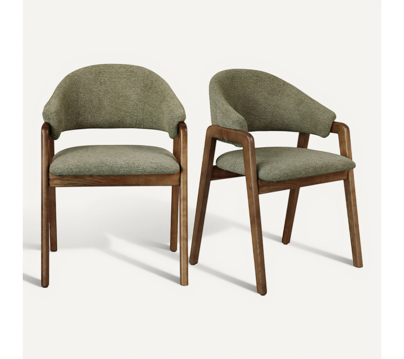 Wool-chaise En Frêne Patiné Noyer Et Tissu Trendy Sauge (x2)