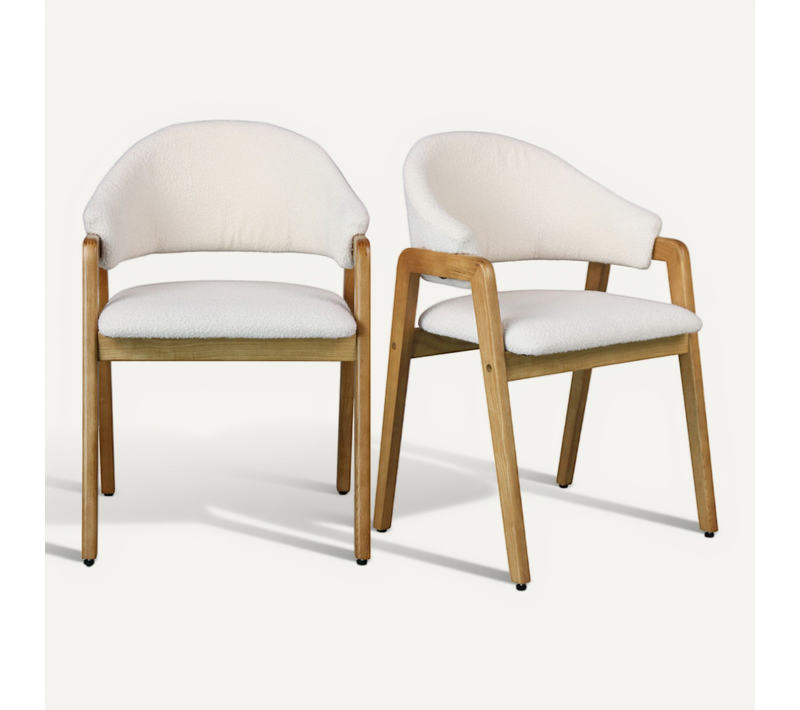 Wool-chaise En Frêne Naturel Et Tissu Curly Ecru (x2)