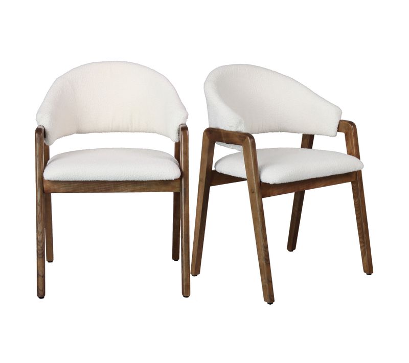 Wool-chaise En Frêne Patiné Noyer Et Tissu Curly Ecru (x2)