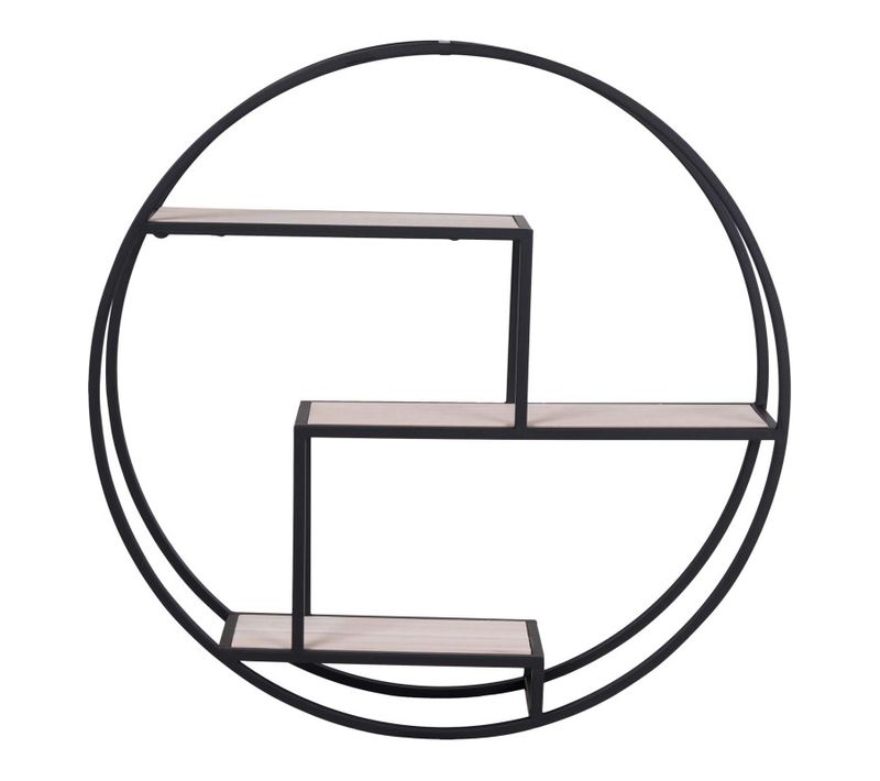 Feel- étagère Murale Ronde En Acier Et Bois Naturel D.62 Cm