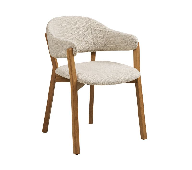 Fair-fauteuil De Table En Chêne Massif Et Tissu, Beige