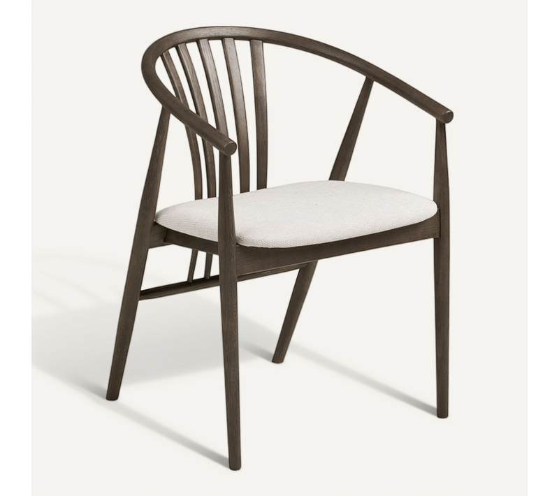 Bess-fauteuil De Table En Chêne Fumé Massif Et Tissu Beige