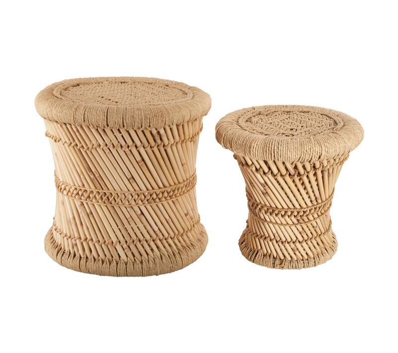 Set De 2 Tables D'appoint En Corde Et Bambou Naturel