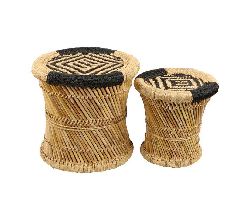 Set De 2 Tables D'appoint En Corde Et Bambou Noir