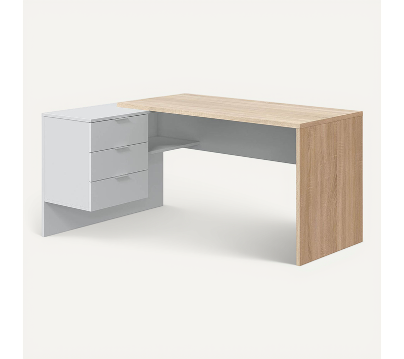 Bureau + Caisson Avec 3 Tiroirs Chêne Canadian / Blanc Artik- 73 X 145 X 108 Cm
