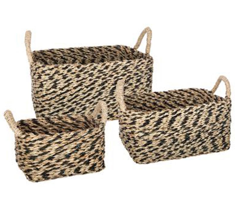 Lot De 3 Paniers De Rangement à Anses En Osier Coloris Naturel Et Noir