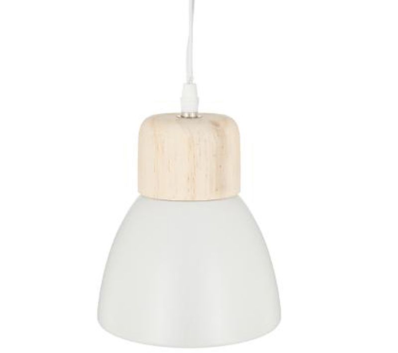 Suspension Design En Métal Et Bois Coloris Blanc - Dim : D.15 X H.17 Cm