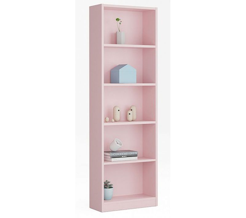 Bibliothèque Avec 5 Étagères Coloris Rose - Dim : H 180 X L 52 X P 25 Cm