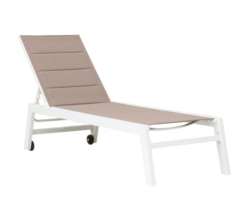 Bain De Soleil Barbados En Textilène Taupe - Aluminium Blanc