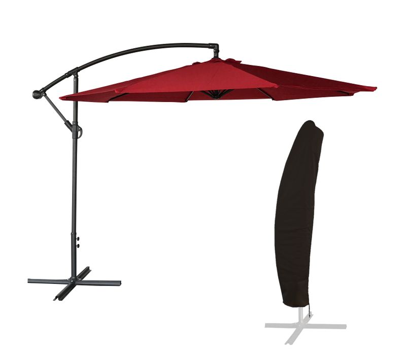 Parasol Déporté Oahu Rond 3,50m De Diamètre Rouge + Housse