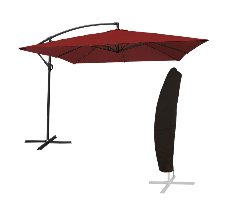 Parasol Déporté Molokai Carré 2,7x2,7m Rouge + Housse