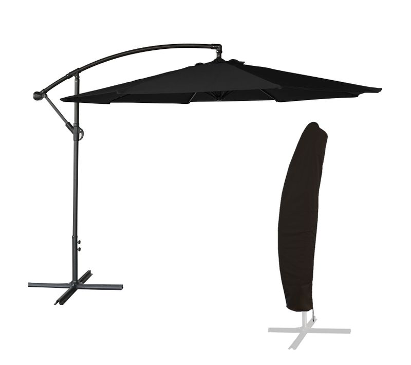 Parasol Déporté Oahu Rond 3,50m De Diamètre Noir + Housse