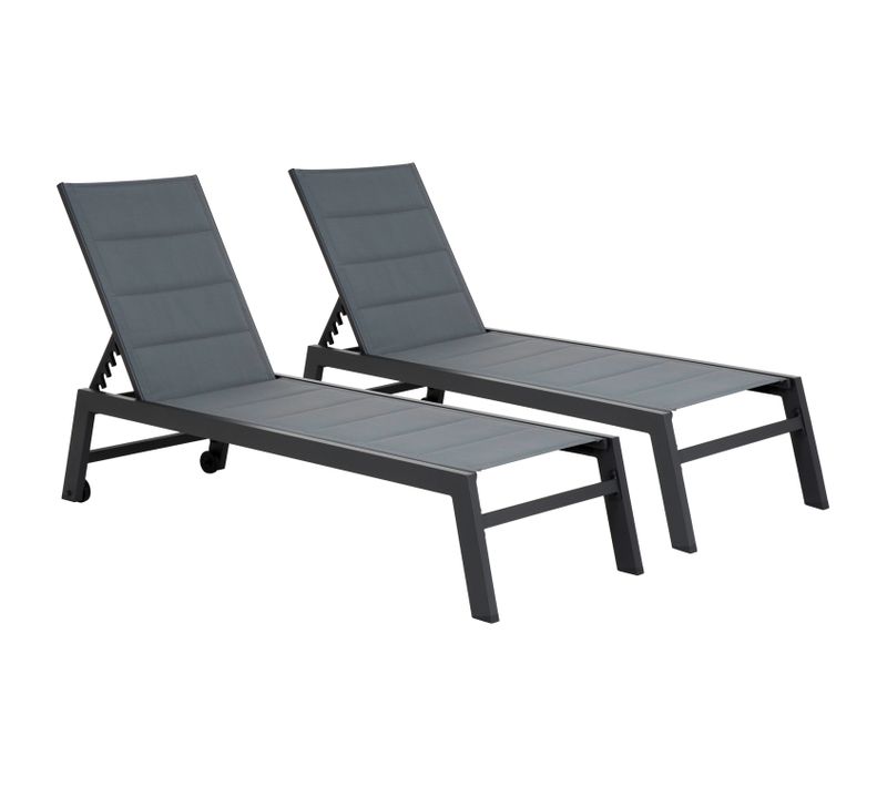 Lot De 2 Bains De Soleil Barbados En Textilène Gris - Aluminium Gris Anthracite
